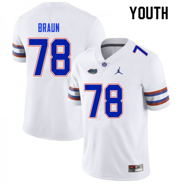 Youth #78 Josh Braun Florida Gators College Football Jersey White